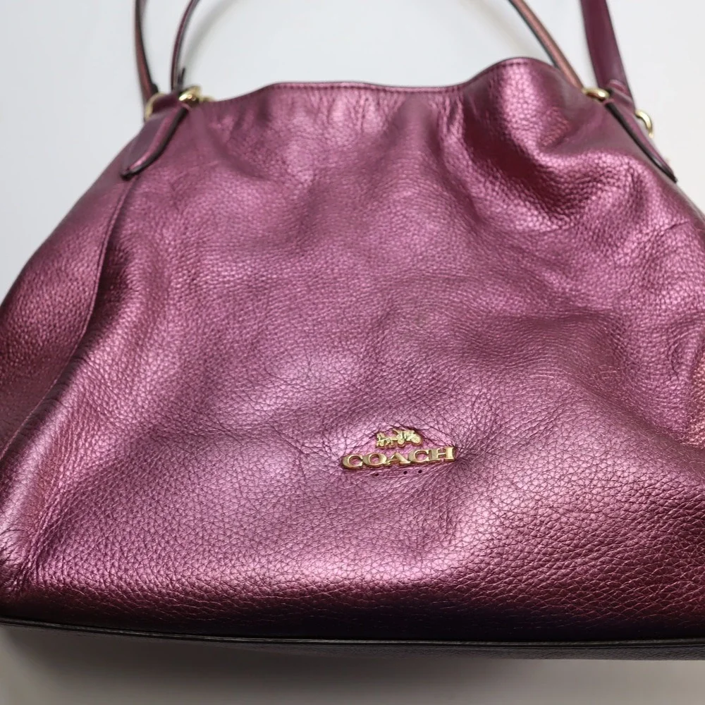 Coach Hallie Pebble‎ Leather Shoulder Bag Metallic Berry F80271 Hobo Redefined